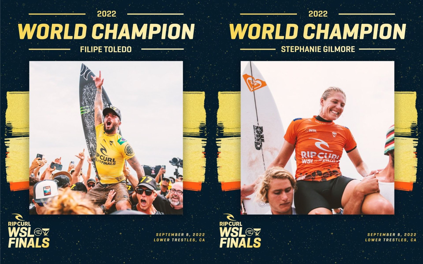 filipe toledo stephanie gilmore champions world monde wsl surf surfing johanne defay