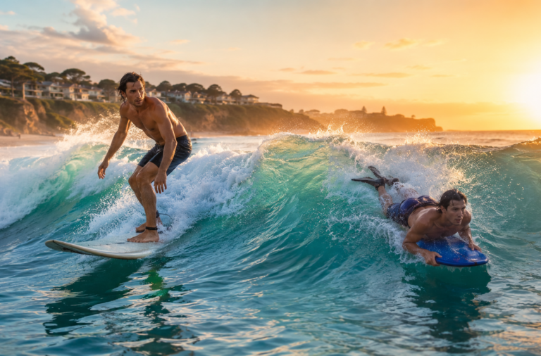 Débutant comparant une session de surf et une session de bodyboard sur une plage française