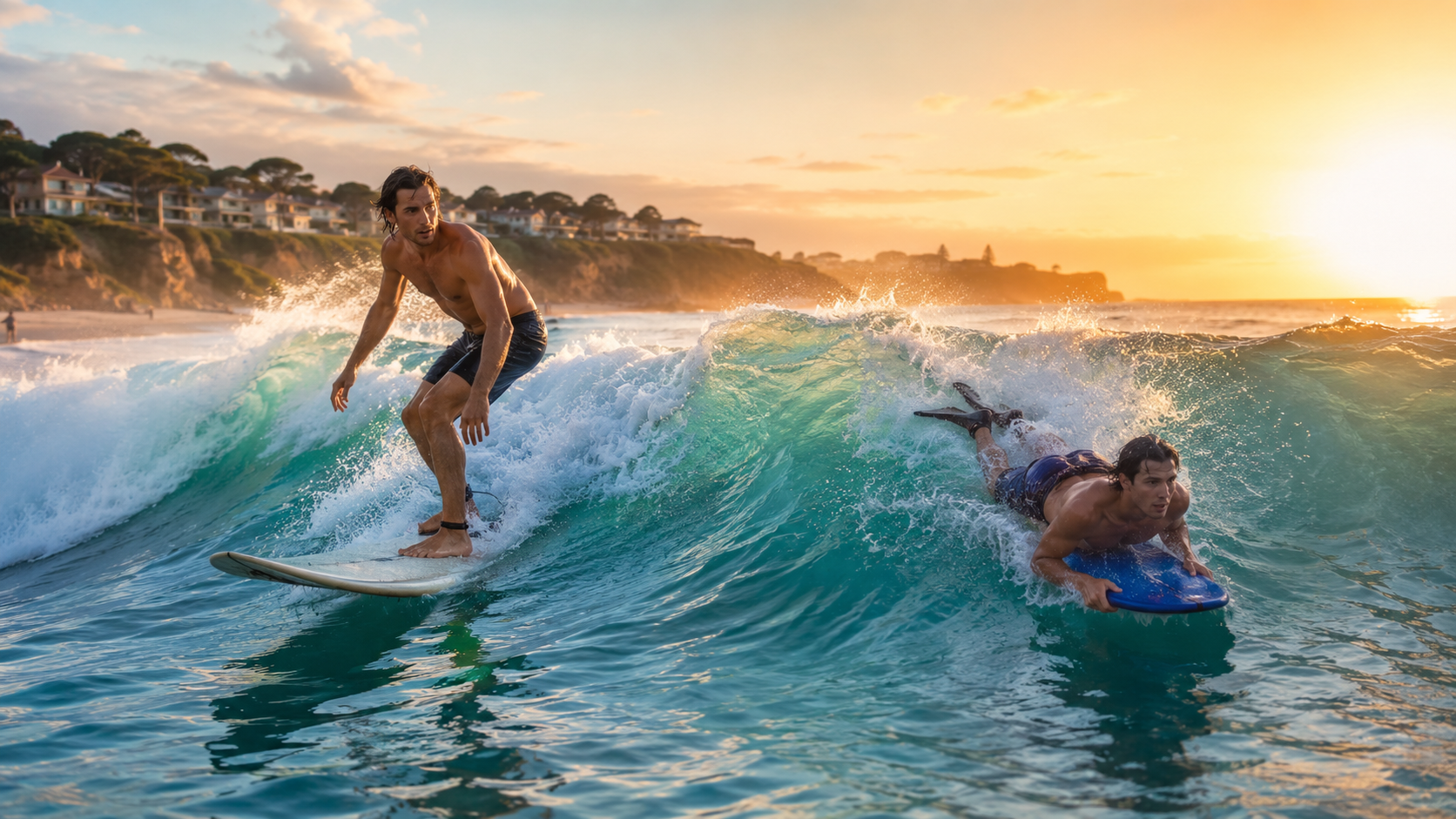 Débutant comparant une session de surf et une session de bodyboard sur une plage française