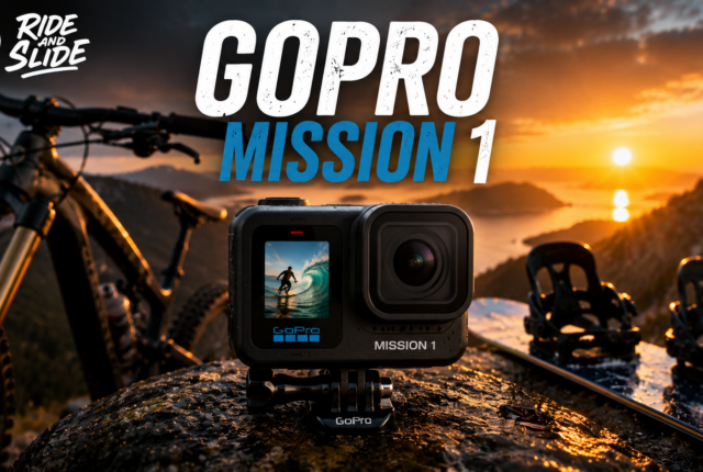 GoPro Mission 1 2026 avec VTT et snowboard au coucher du soleil - Ride And Slide
