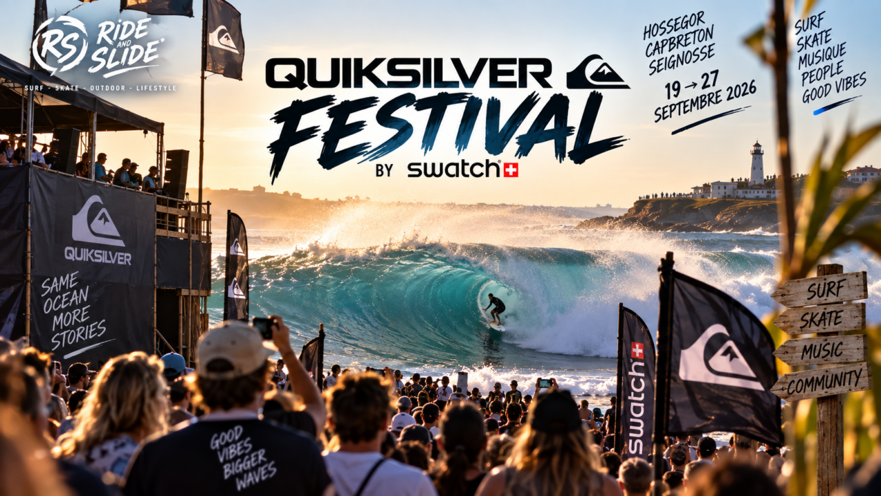 Session de surf à Hossegor pendant le Quiksilver Festival 2026 devant le public réuni sur la plage.